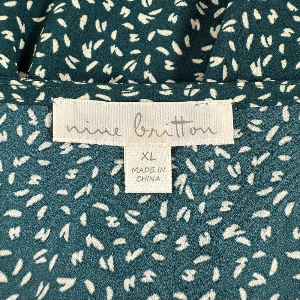 Nine Britton Cavanna Teal Green Faux Wrap Animal Print Dressy Peplum Blouse - Picture 15 of 16